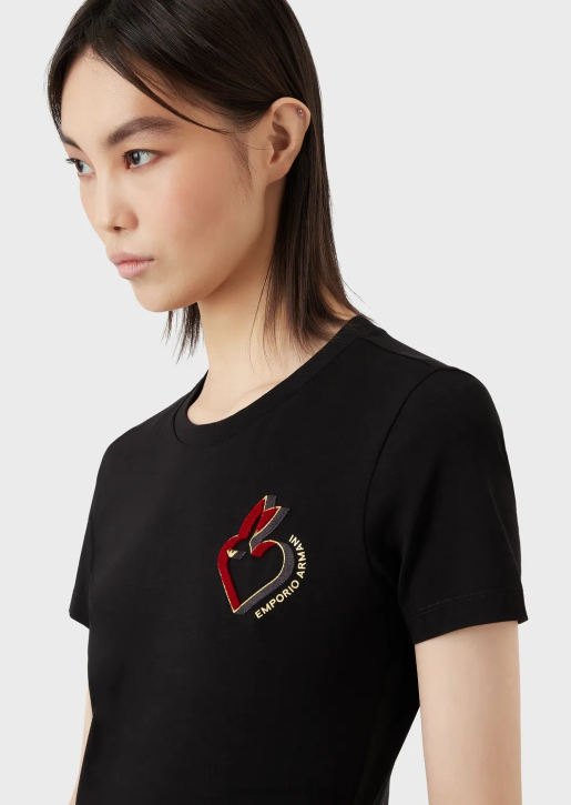Women 086V448 Stretch Jersey T-Shirt With Embroidery Armani Black