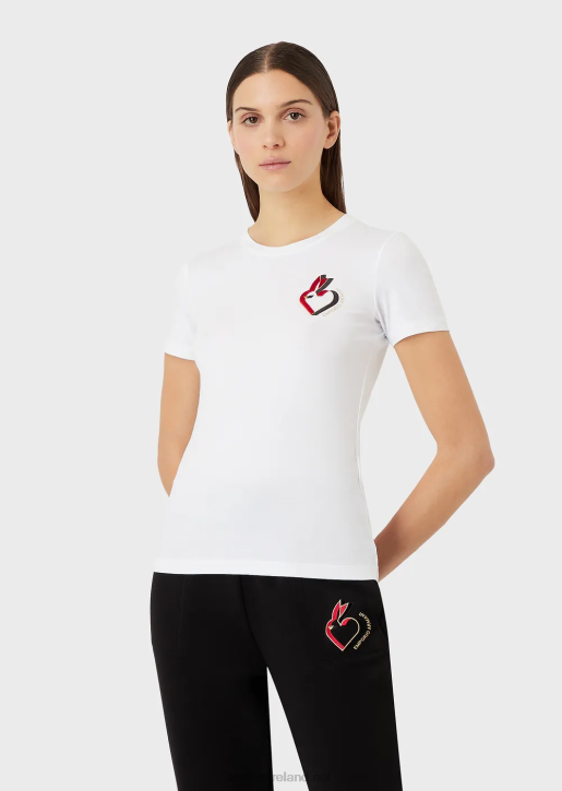 Women 086V450 Stretch Jersey T-Shirt With Embroidery Armani Red
