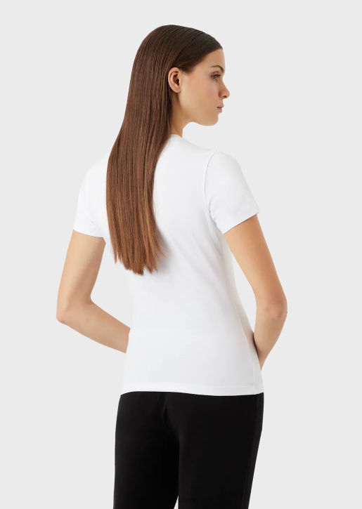 Women 086V450 Stretch Jersey T-Shirt With Embroidery Armani Red