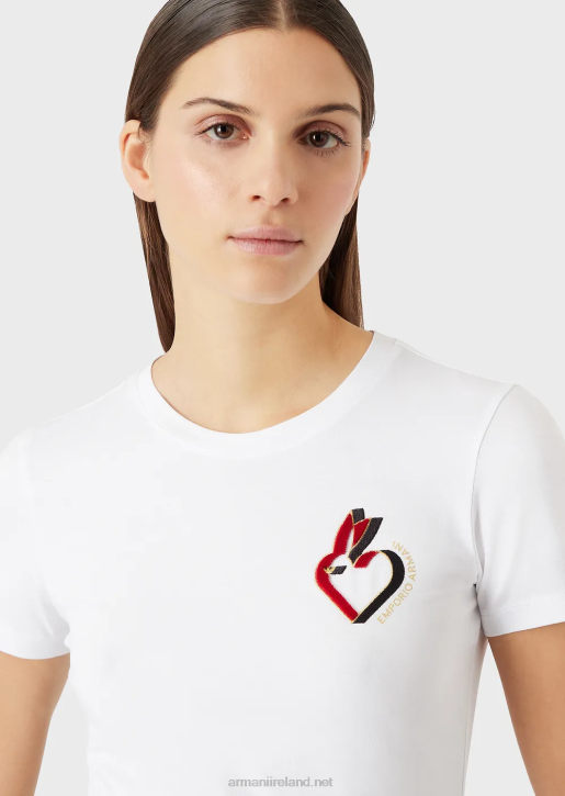 Women 086V450 Stretch Jersey T-Shirt With Embroidery Armani Red