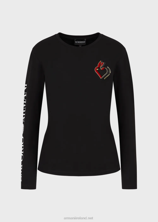 Women 086V451 Stretch Jersey Jumper With Lettering And Embroidery Armani Black