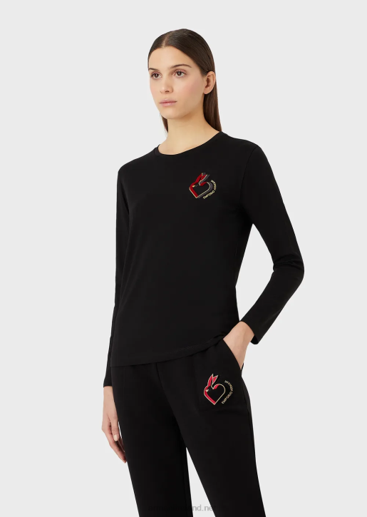 Women 086V451 Stretch Jersey Jumper With Lettering And Embroidery Armani Black
