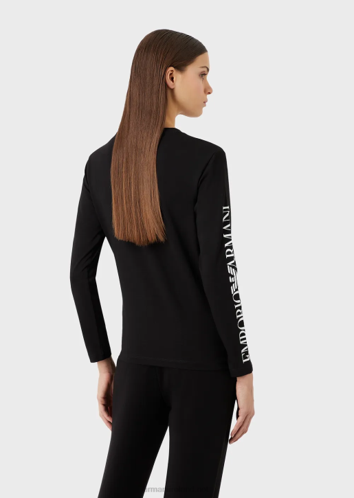 Women 086V451 Stretch Jersey Jumper With Lettering And Embroidery Armani Black