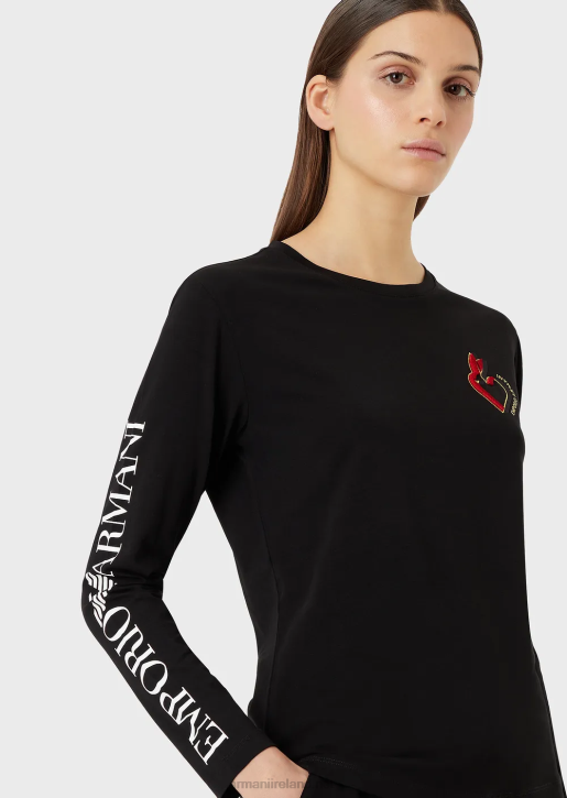 Women 086V451 Stretch Jersey Jumper With Lettering And Embroidery Armani Black