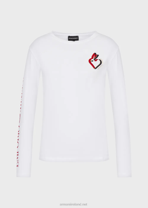 Women 086V452 Stretch Jersey Jumper With Lettering And Embroidery Armani White