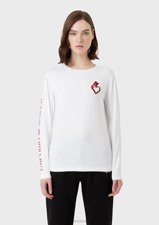 Women 086V452 Stretch Jersey Jumper With Lettering And Embroidery Armani White
