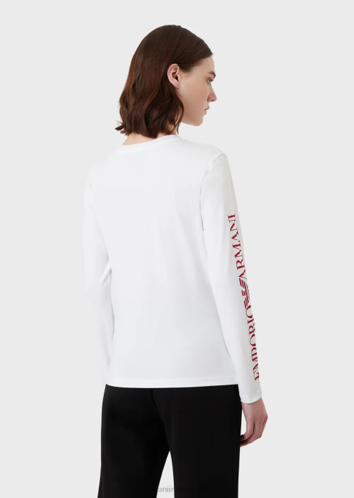 Women 086V452 Stretch Jersey Jumper With Lettering And Embroidery Armani White