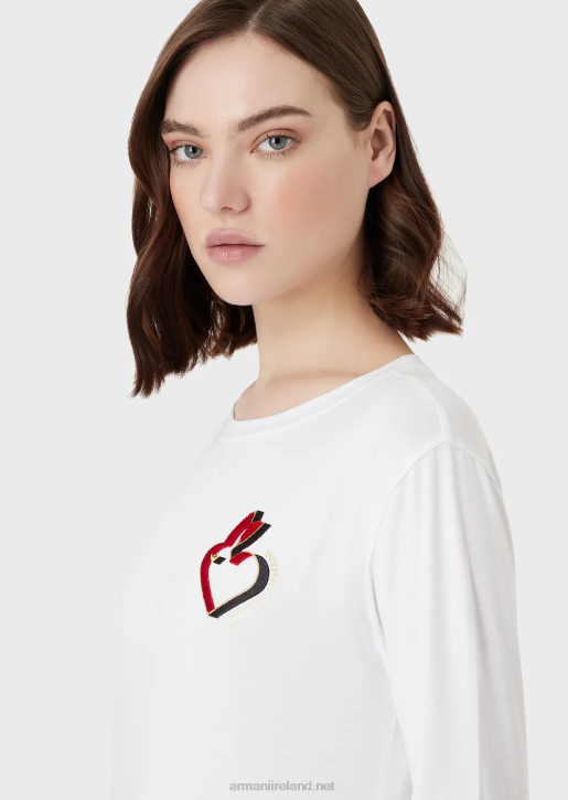 Women 086V452 Stretch Jersey Jumper With Lettering And Embroidery Armani White