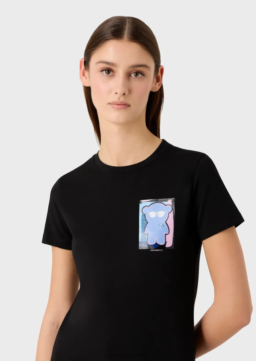 Women 086V453 Stretch-Jersey T-Shirt With Manga Bear Print Armani Black
