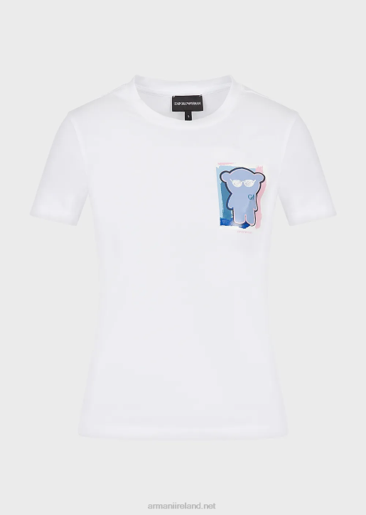 Women 086V454 Stretch-Jersey T-Shirt With Manga Bear Print Armani White