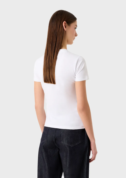 Women 086V454 Stretch-Jersey T-Shirt With Manga Bear Print Armani White