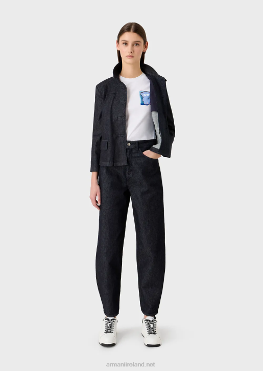 Women 086V454 Stretch-Jersey T-Shirt With Manga Bear Print Armani White