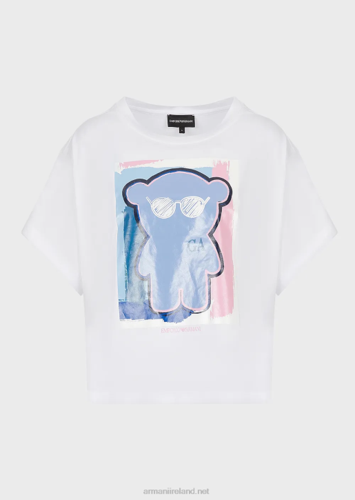 Women 086V455 Light-Jersey Boxy-Fit T-Shirt With Oversized Manga Bear Print Armani White