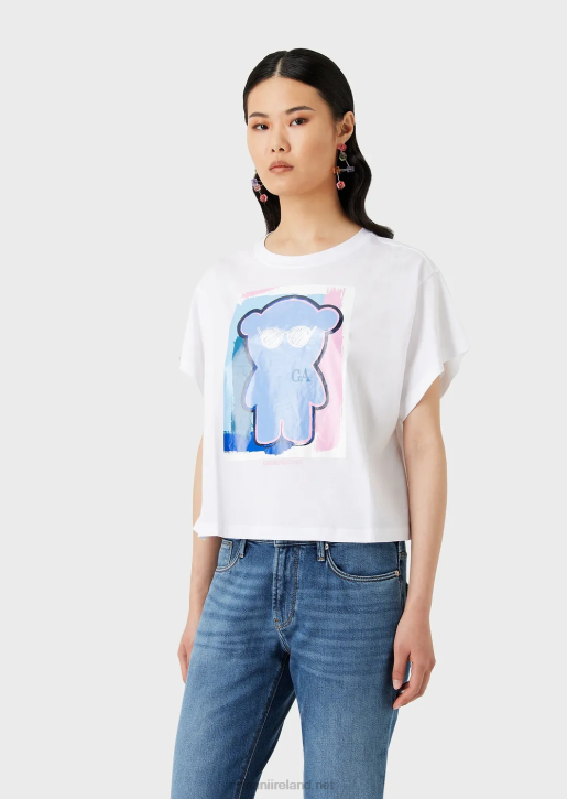 Women 086V455 Light-Jersey Boxy-Fit T-Shirt With Oversized Manga Bear Print Armani White