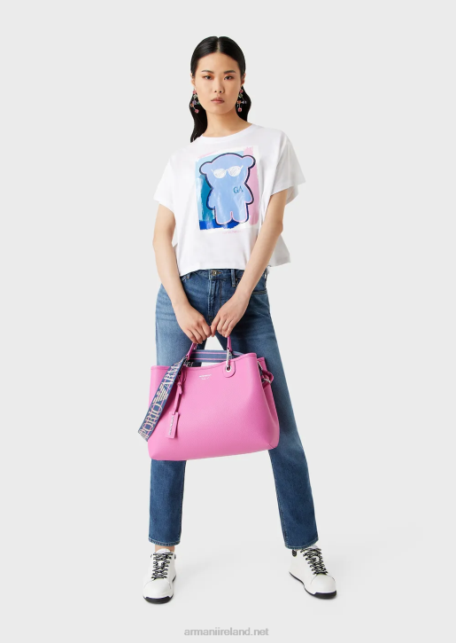 Women 086V455 Light-Jersey Boxy-Fit T-Shirt With Oversized Manga Bear Print Armani White