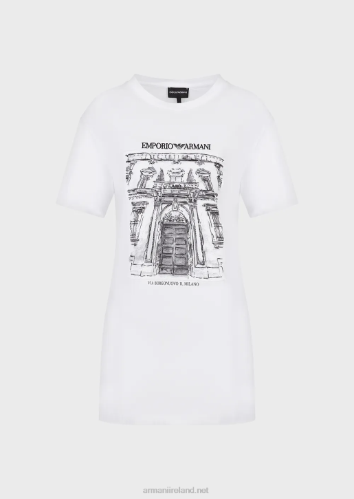Women 086V456 Organic Jersey Oversized T-Shirt With Via Borgonuovo Print Patch Armani White