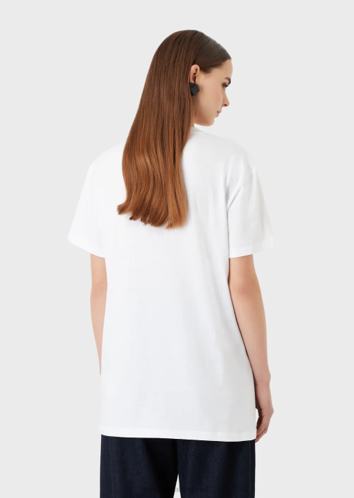 Women 086V456 Organic Jersey Oversized T-Shirt With Via Borgonuovo Print Patch Armani White