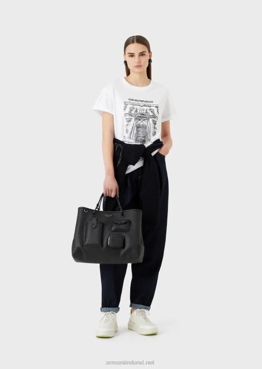 Women 086V456 Organic Jersey Oversized T-Shirt With Via Borgonuovo Print Patch Armani White