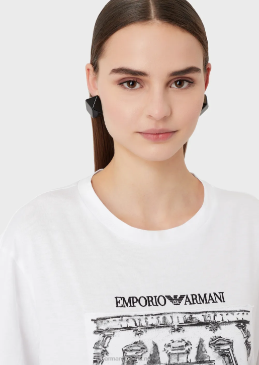 Women 086V456 Organic Jersey Oversized T-Shirt With Via Borgonuovo Print Patch Armani White