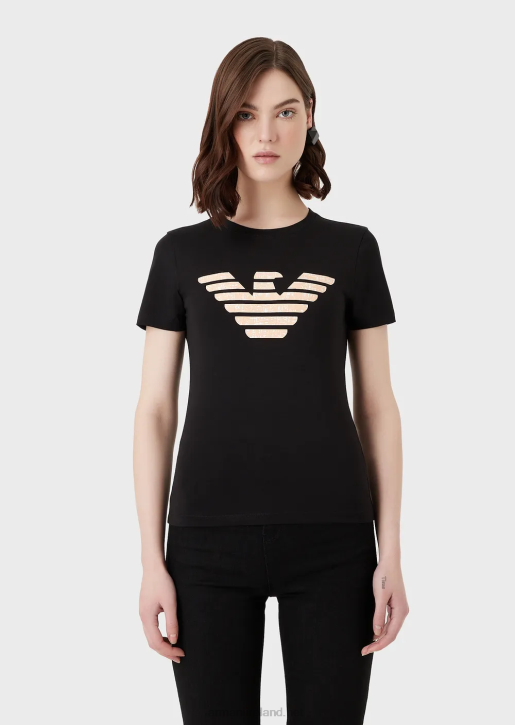 Women 086V457 Stretch-Jersey T-Shirt With Oversized Eagle Pattern Armani Black