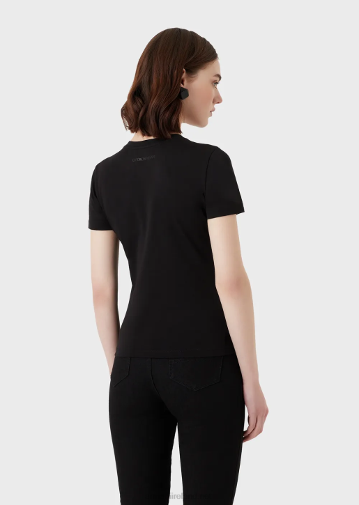 Women 086V457 Stretch-Jersey T-Shirt With Oversized Eagle Pattern Armani Black