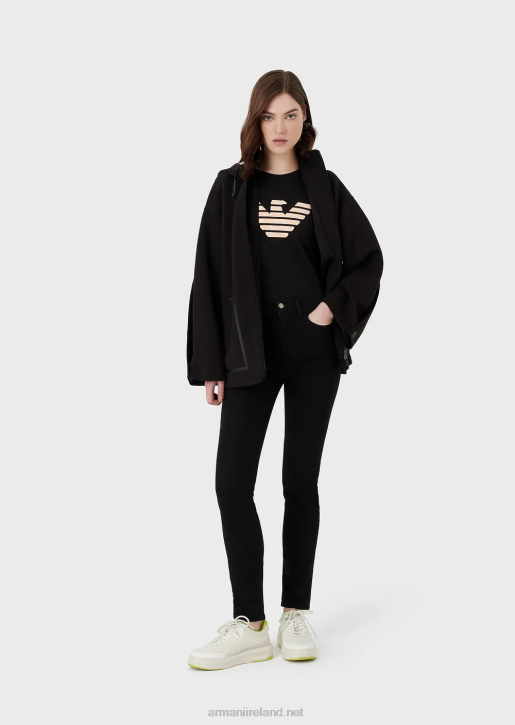 Women 086V457 Stretch-Jersey T-Shirt With Oversized Eagle Pattern Armani Black