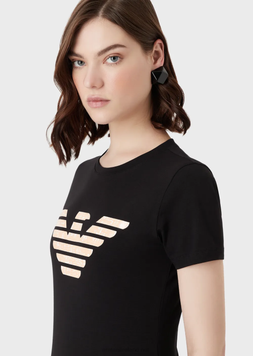 Women 086V457 Stretch-Jersey T-Shirt With Oversized Eagle Pattern Armani Black