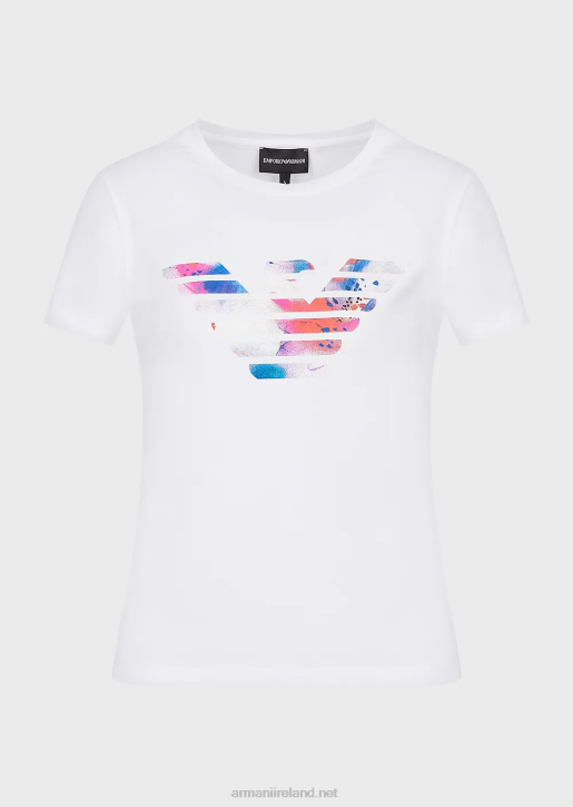 Women 086V458 Stretch-Jersey T-Shirt With Oversized Eagle Pattern Armani White