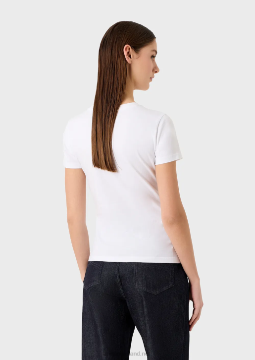 Women 086V458 Stretch-Jersey T-Shirt With Oversized Eagle Pattern Armani White