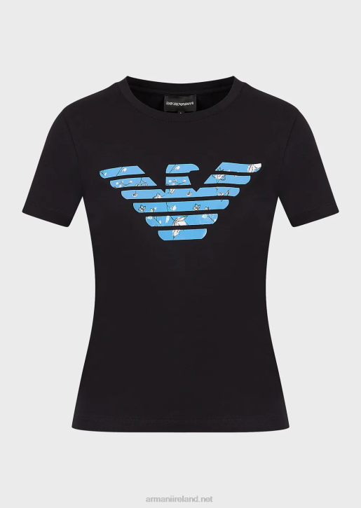 Women 086V459 Stretch-Jersey T-Shirt With Oversized Eagle Pattern Armani Navy Blue