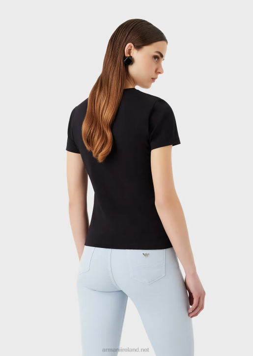Women 086V459 Stretch-Jersey T-Shirt With Oversized Eagle Pattern Armani Navy Blue
