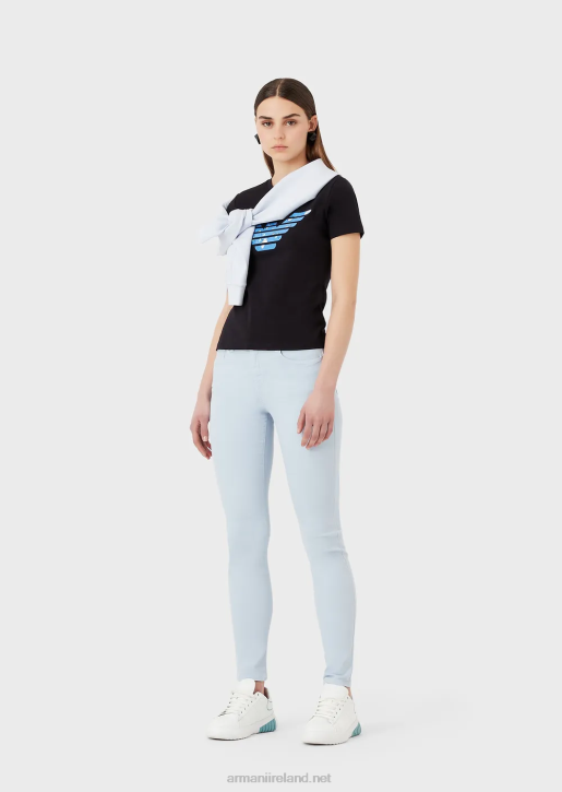 Women 086V459 Stretch-Jersey T-Shirt With Oversized Eagle Pattern Armani Navy Blue