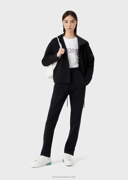 Women 086V461 Organic Stretch Jersey T-Shirt With Multicoloured Logo Embroidery Armani White