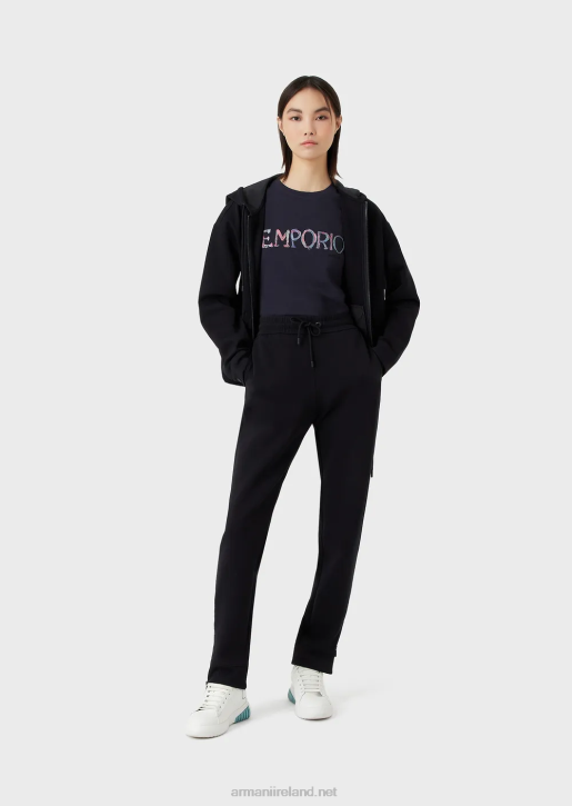 Women 086V462 Organic Stretch Jersey T-Shirt With Multicoloured Logo Embroidery Armani Blue