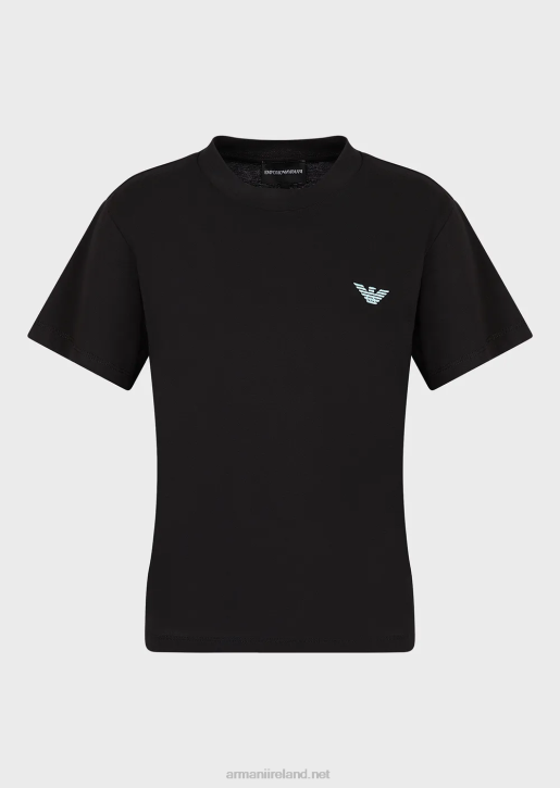 Women 086V464 Organic Stretch Jersey T-Shirt With Oversized E Patch And Print Armani Black