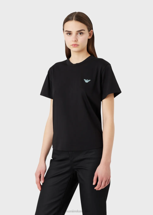 Women 086V464 Organic Stretch Jersey T-Shirt With Oversized E Patch And Print Armani Black