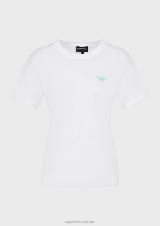 Women 086V465 Organic Stretch Jersey T-Shirt With Oversized E Patch And Print Armani White