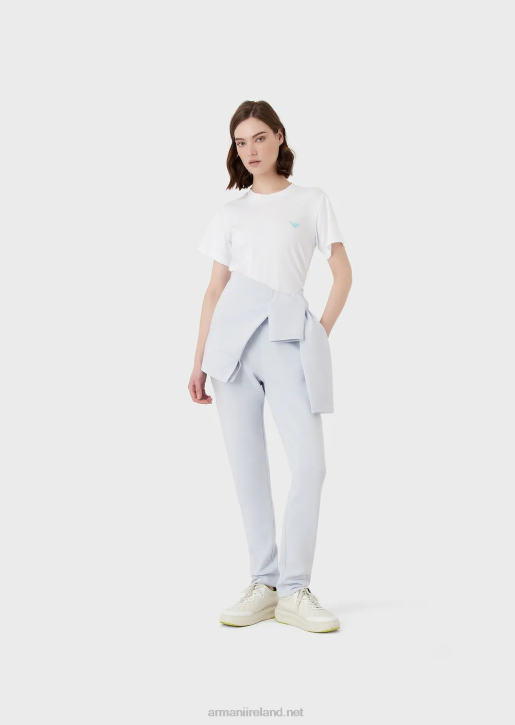 Women 086V465 Organic Stretch Jersey T-Shirt With Oversized E Patch And Print Armani White