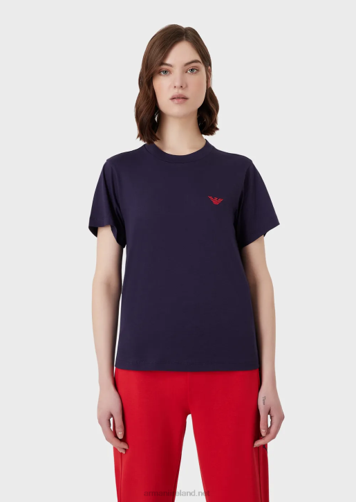 Women 086V466 Organic Stretch Jersey T-Shirt With Oversized E Patch And Print Armani Purple