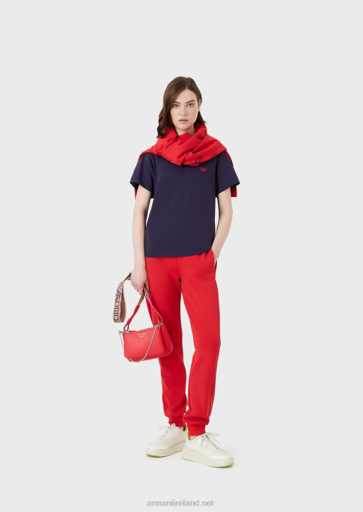 Women 086V466 Organic Stretch Jersey T-Shirt With Oversized E Patch And Print Armani Purple