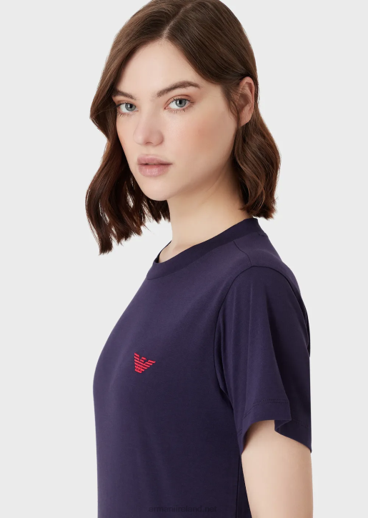 Women 086V466 Organic Stretch Jersey T-Shirt With Oversized E Patch And Print Armani Purple