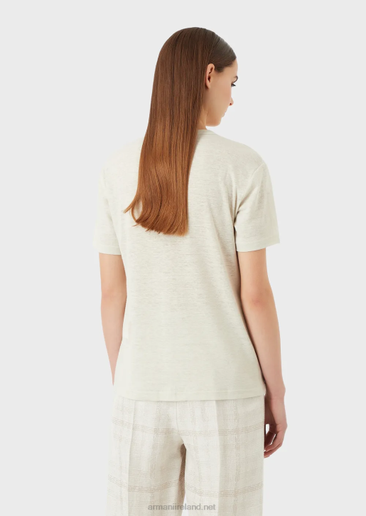 Women 086V467 Linen-Blend Slub Jersey T-Shirt With Logo Armani Beige