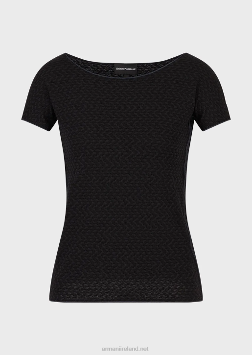 Women 086V471 Short-Sleeved Jumper In 3D Effect Stretch Jacquard Jersey Armani Black
