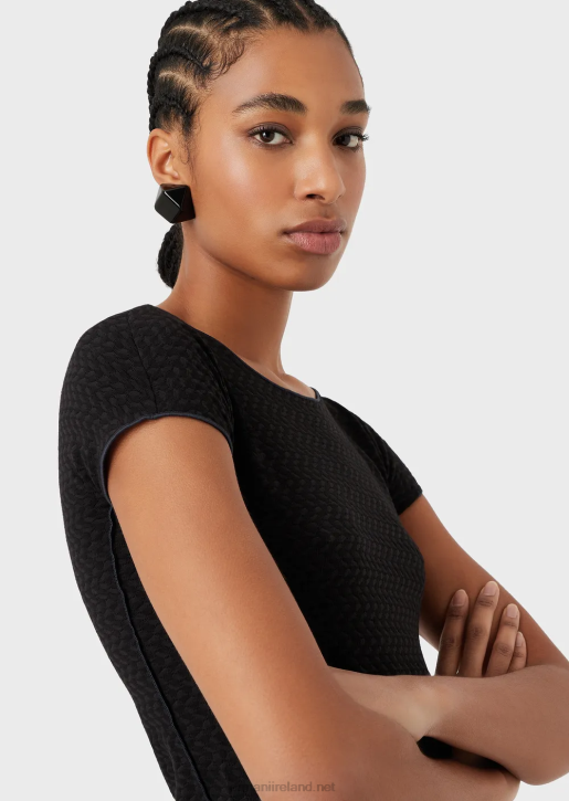 Women 086V471 Short-Sleeved Jumper In 3D Effect Stretch Jacquard Jersey Armani Black