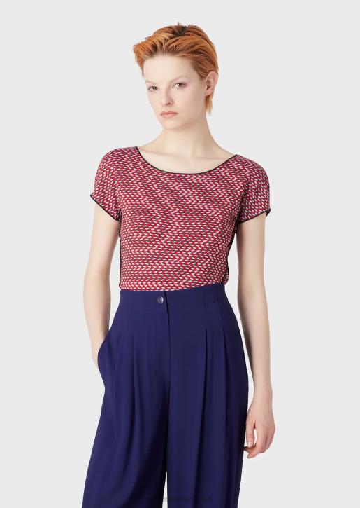 Women 086V472 Short-Sleeved Jumper In 3D Effect Stretch Jacquard Jersey Armani