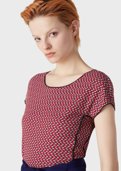 Women 086V472 Short-Sleeved Jumper In 3D Effect Stretch Jacquard Jersey Armani