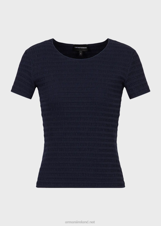 Women 086V473 Short-Sleeved Jumper In Organic Embossed Jacquard Jersey Armani Navy Blue