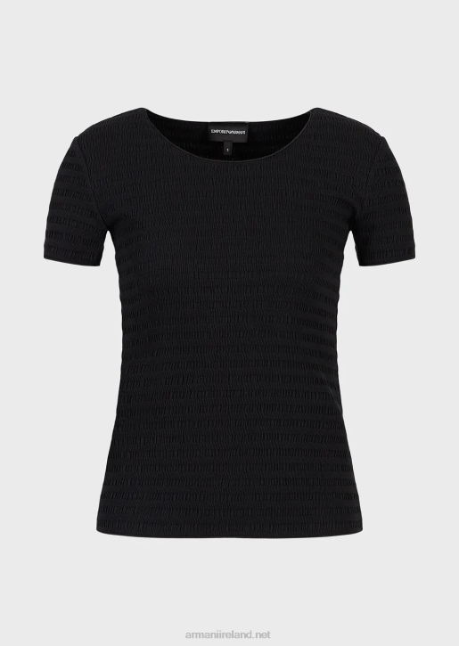 Women 086V475 Short-Sleeved Jumper In Organic Embossed Jacquard Jersey Armani Black