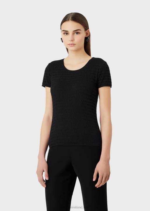 Women 086V475 Short-Sleeved Jumper In Organic Embossed Jacquard Jersey Armani Black