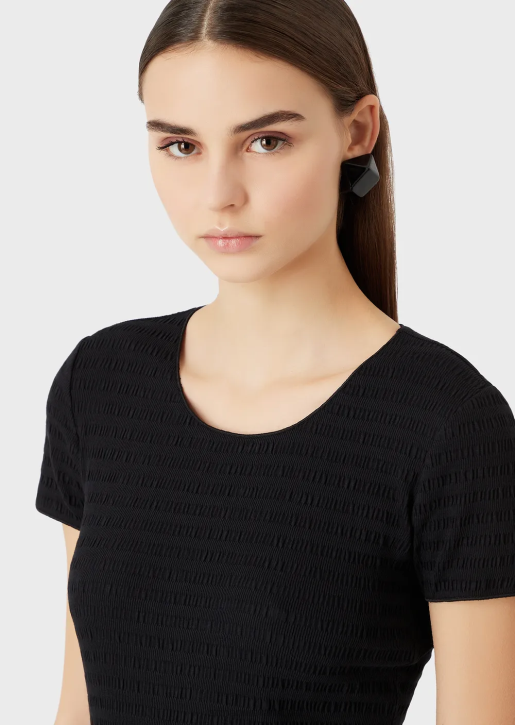 Women 086V475 Short-Sleeved Jumper In Organic Embossed Jacquard Jersey Armani Black